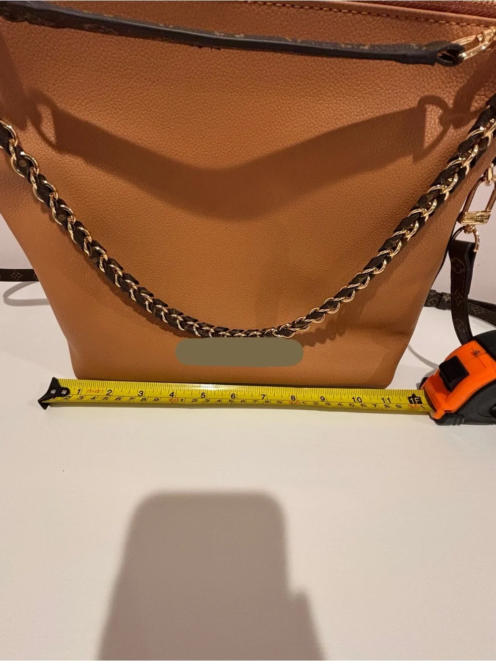 Chain-Accent Crossbody Bag in Tan